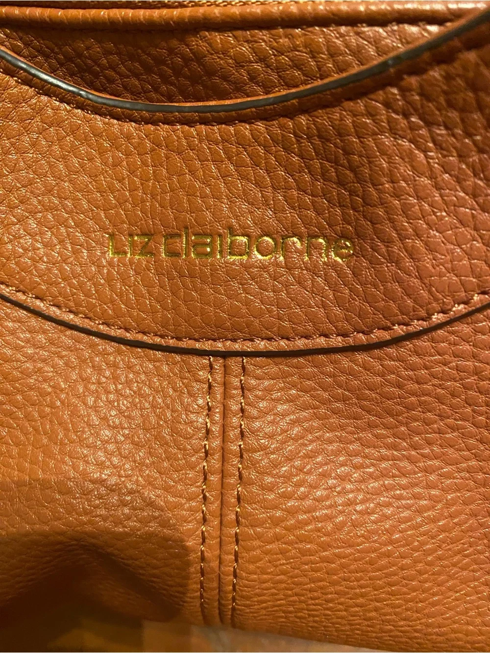 Liz Claiborne Cognac Pebbled Leather Shoulder Tote. measurements are 13 x 10. - Picture 3 of 9